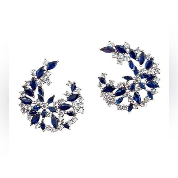 LElegant Sapphire Blue & Cubic Zirconia Statement Earrings - Picture 3 of 9